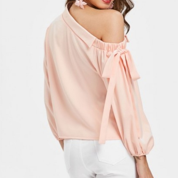 Off Shoulder Blouse Bowknot Pretty Peachy Pink - Picture 3 of 8